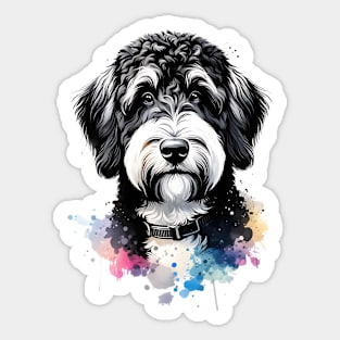 Black and White Labradoodle Dog Watercolor Artwork Sticker